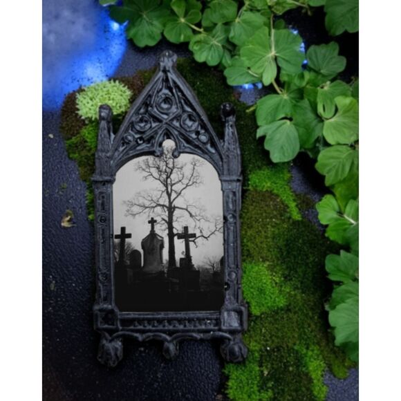 Cemetery Cross Pin Spirituality Tombstone Tree Darkness Decor - Picture 1 of 3